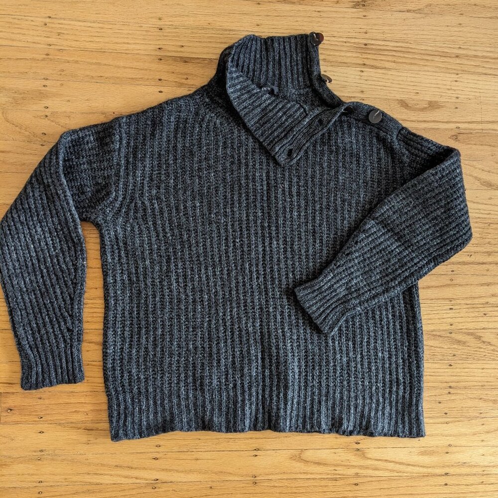 J. CREW Alpaca-Merino Rib Knit Turtleneck Sweater w/ Buttons Charcoal Gray M